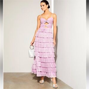 Gianni Bini Grace Metallic Plisse Sweetheart Cut-Out Tiered Dress NEW